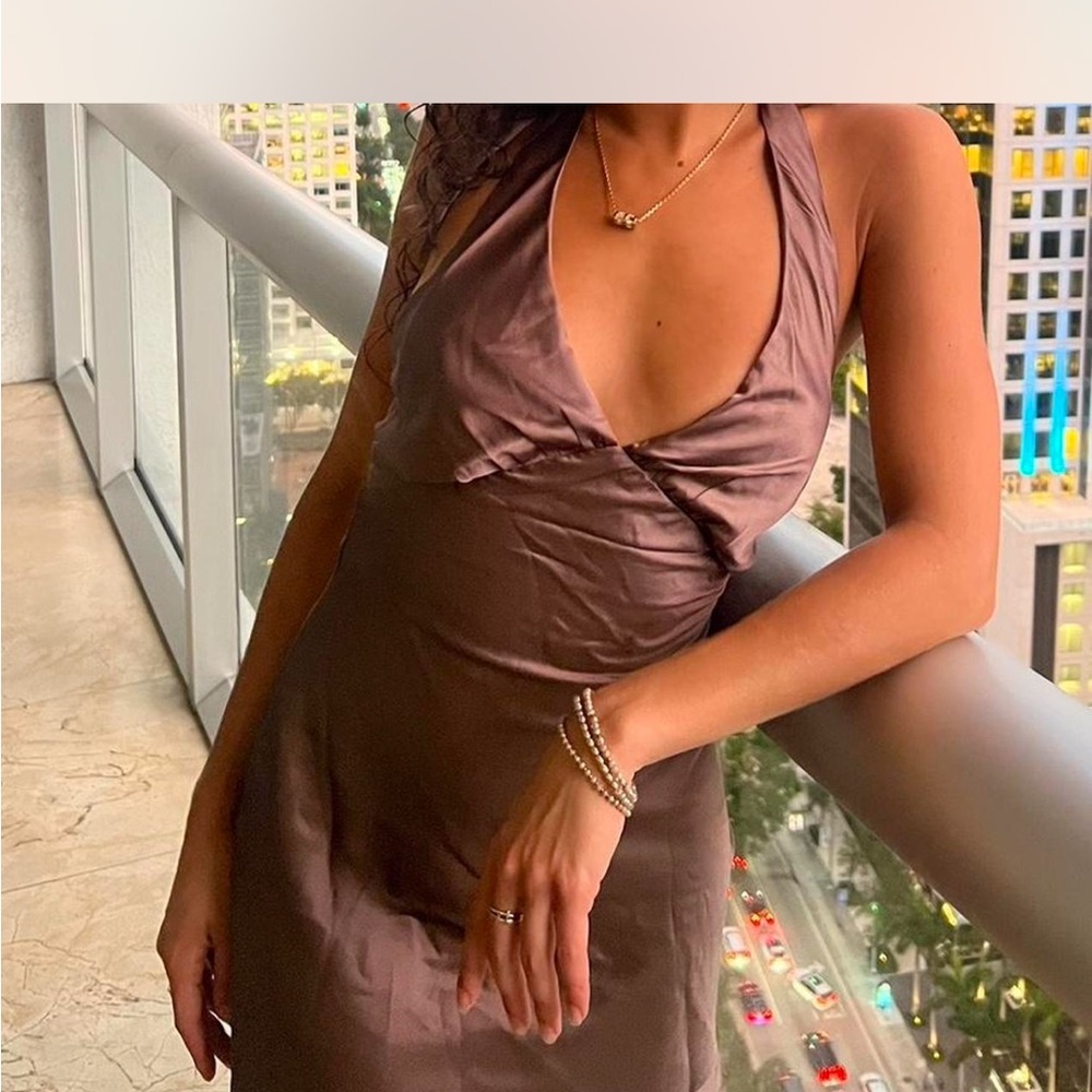 Pepper mayo Satin Halter Slip Dress in Mauve